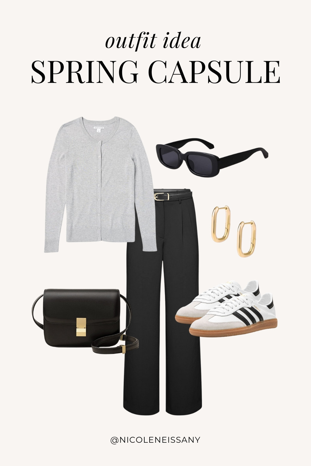 Spring outfit idea featuring my 2025 Spring Capsule Wardrobe staples | casual spring outfit, spring brunch outfit, spring date night outfit, spring date outfit, elevated casual spring outfit, spring work outfit, spring office outfit, casual spring outfit idea, spring outfits, spring shoes, 2025 spring trends, 2025 spring fashion trends, neutral capsule wardrobe, minimalist capsule wardrobe | cardigan, sweater cardigan, spring cardigan, spring sweater, spring tops, spring outerwear, tailored pants, adidas samba sneakers, adidas samba decon sneakers, gold square hoop earrings

#LTKSpring #LTKPetite #LTKTravel #LTKSaleAlert #LTKShoeCrush #LTKWorkwear #LTKFindsUnder100 #LTKStyleTip #LTKFindsUnder50 #LTKSeasonal