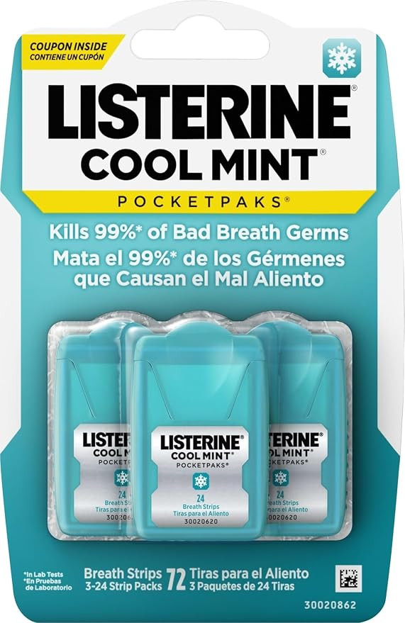 Listerine Travel Essentials Cool Mint PocketPaks Breath Strips, Travel Size Mini Mouthwash Breath... | Amazon (US)