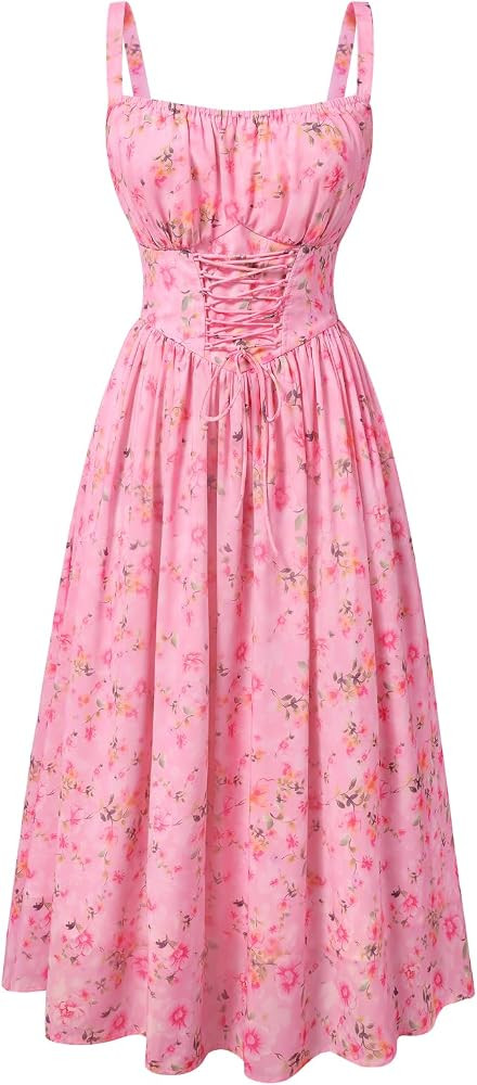 SCARLET DARKNESS Sommerkleid Damen Lang Spaghettitr\u00e4ger Strandkleid \u00c4rmellos Blumendruc... | Amazon (DE)