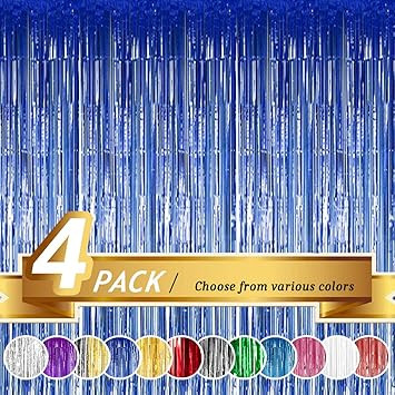 BTSD-home Blue Foil Fringe Curtain, Metallic Photo Booth Backdrop Tinsel Door Curtains for Weddin... | Amazon (US)