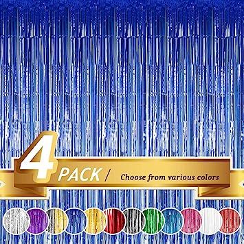 BTSD-home Blue Foil Fringe Curtain, Metallic Photo Booth Backdrop Tinsel Door Curtains for Weddin... | Amazon (US)