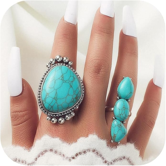 Bohemian Turquoise Ring for Women Western Rings Jewelry Stackable Knuckle Ring Set Vintage Rose L... | Amazon (US)