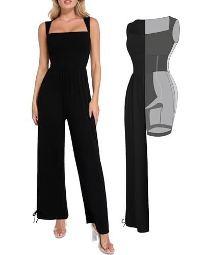 Popilush Jumpsuits for Women Dressy Casual Loose Overalls Sleeveless Rompers Outfits with Shapewear Adjustable Trouser Legs Black | Amazon (US)