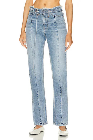 Adriana Belted Frayed Waist Slim Straight Jeans | FWRD 