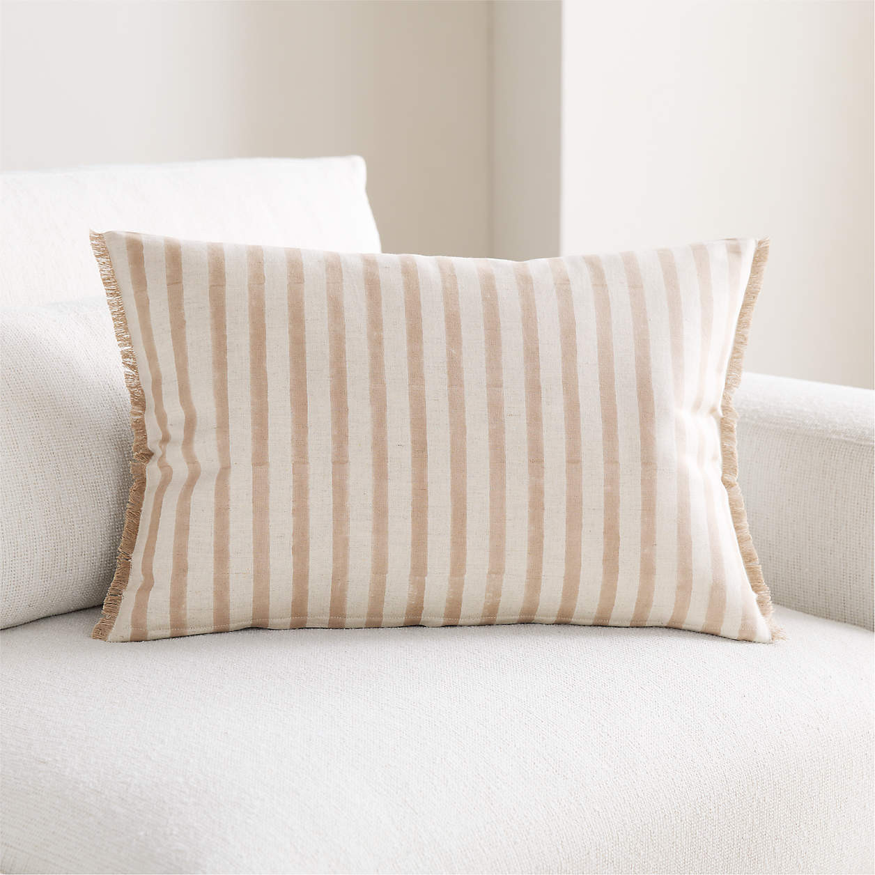 Yarra Stripe Fringe 24"x16" Warm Sand Beige Throw Pillow Cover | Crate & Barrel | Crate & Barrel