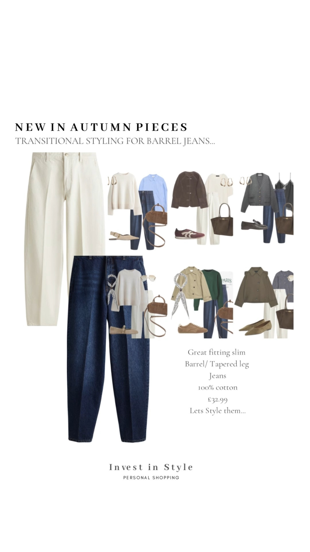 Styling these new in denim barrel trousers 
I’d say they fit true to size 
Waist measure on U.K. 14 is 34 inches 
Rise sits mid to high . 
They are a great fitting jean , not an extreme curved barrel but an easier more tapered leg trouser in a soft denim and tailored pocket detailing. 

#LTKjeans #LTKshoes #LTKautumn