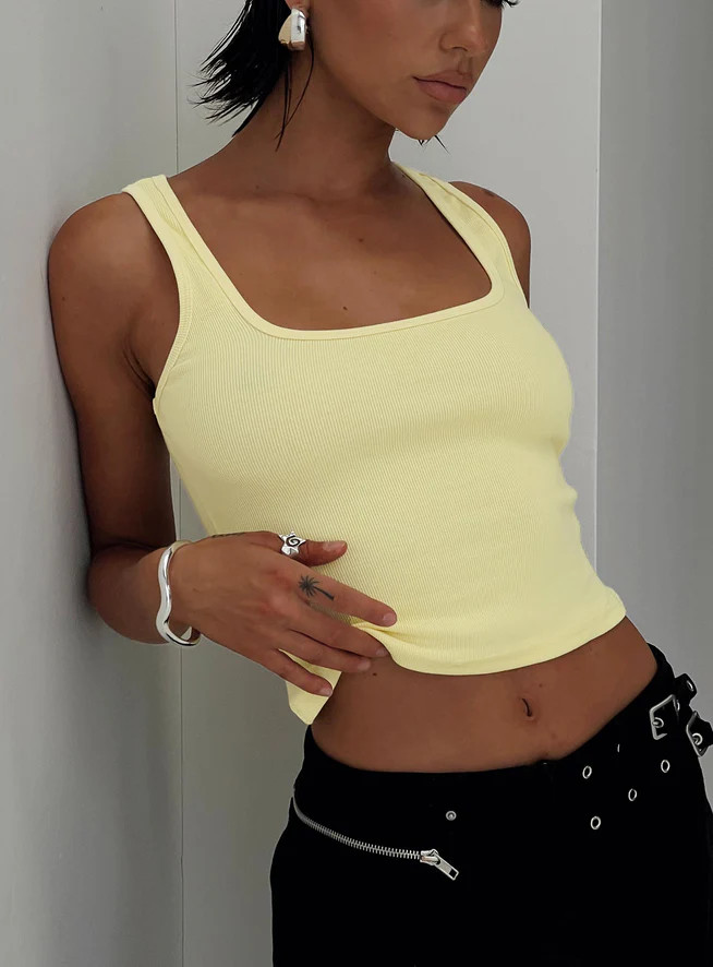 Baseline Square Neck Rib Tank Top Lemon | Princess Polly US