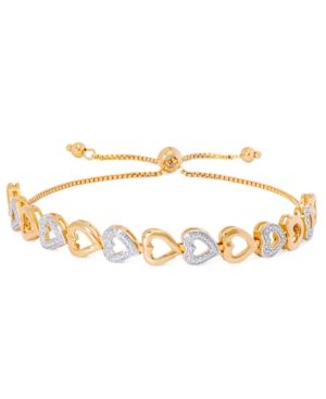 Diamond Accent Linked Hearts Adjustable Bolo Bracelet in 14k Gold Plate | Macys (US)