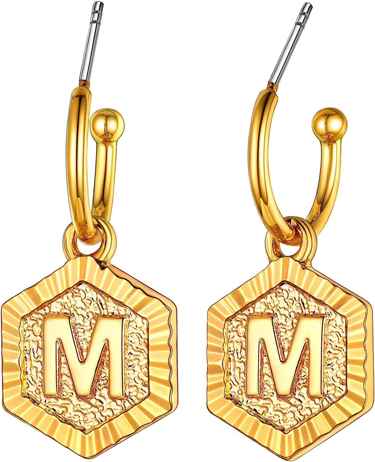 Women Girls Initial Earrings Sterling Silver Post 18K Gold Plated Open Huggie Hoop Earrings with ... | Amazon (US)