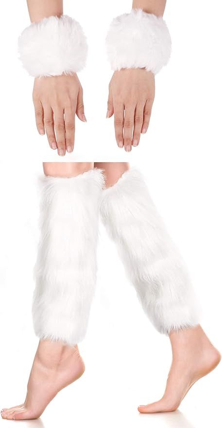 2 Pairs Faux Fur Cuffs Furry Long Leg Warmer Wrist Cuff Warmer Boot Cuff | Amazon (US)