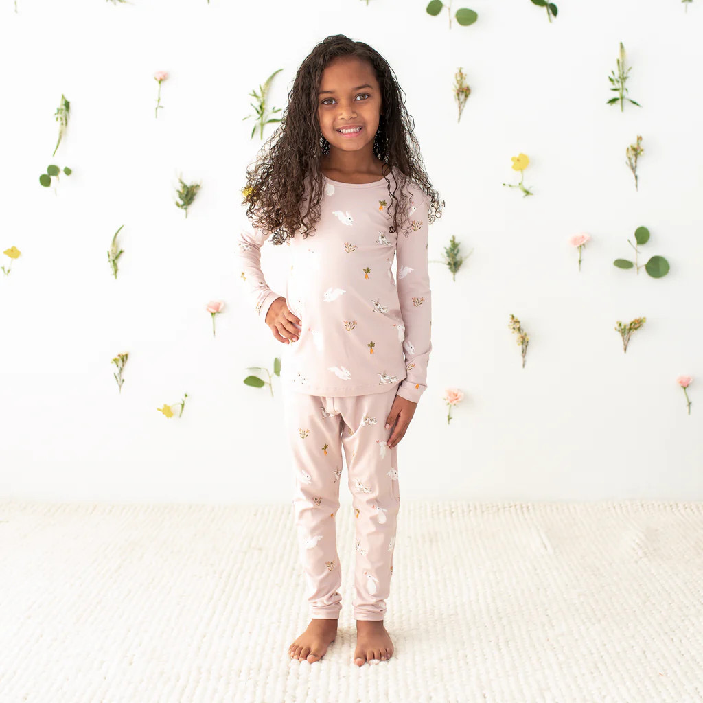 Long Sleeve Pajamas in Blush Rabbit | Kyte BABY