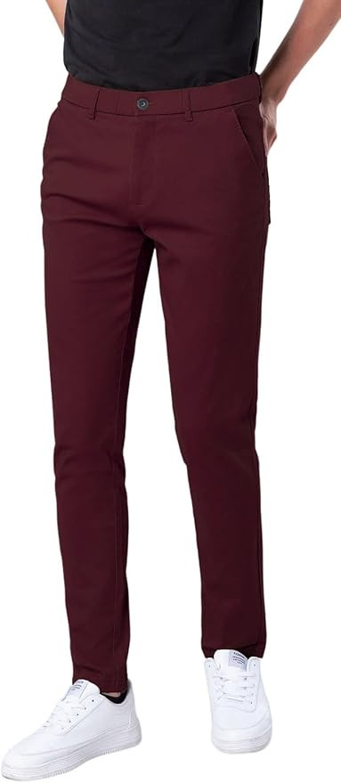 Plaid&Plain Men's Skinny Stretchy Khaki Pants Colored Pants Slim Fit Slacks Tapered Trousers | Amazon (US)