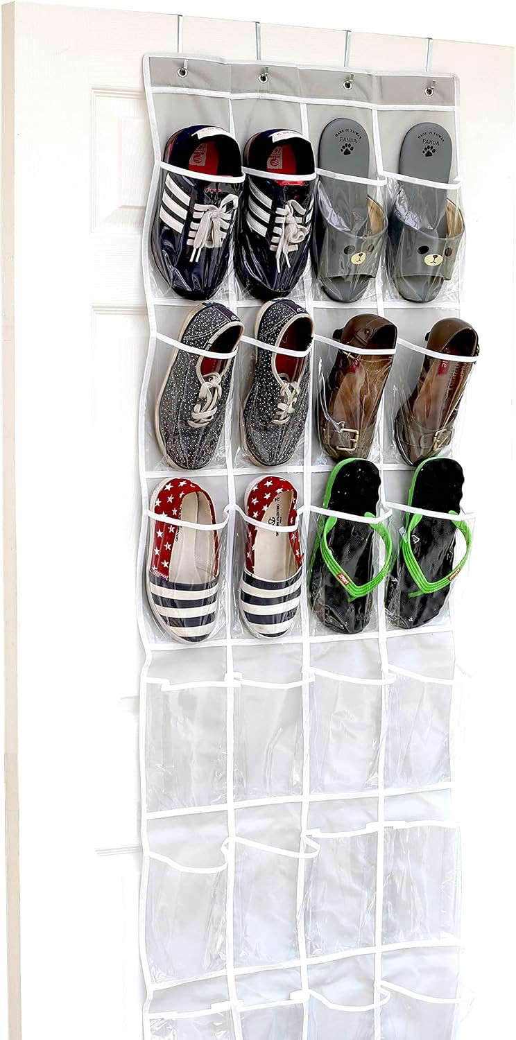 Simple Houseware 24 Pockets Clear Over the Door Shoe Organizer, Gray | Amazon (US)