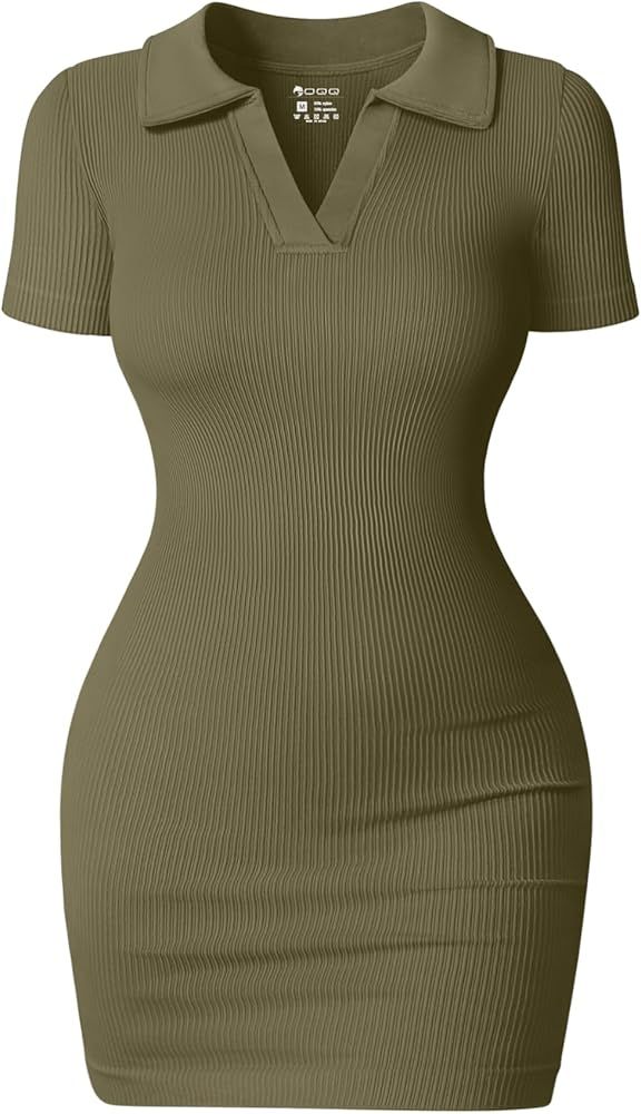 OQQ Women's Mini Dresses Sexy Ribbed Short Sleeve Tummy Control Bodycon Mini Dress | Amazon (US)