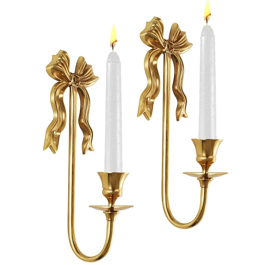 Vintage Gold Bow Candle Holders Set of 2, Solid Brass Wall Mounted Tapered Candle Sconce, Candle ... | Amazon (US)