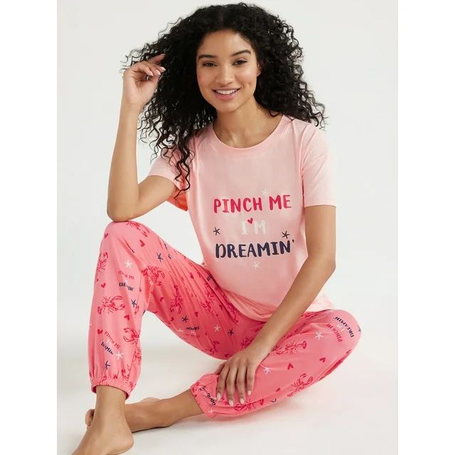 Joyspun Women's Short Sleeve T-Shirt and Jogger Pants Sleep Set, 2-Piece, Sizes S to 3X | Walmart (US)