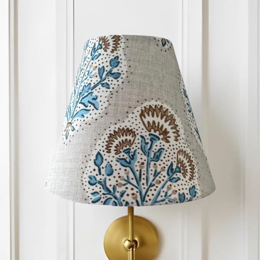 Floral Sconce Lampshade: Blue & Brown Block Print, Traditional Decor | Etsy (US)