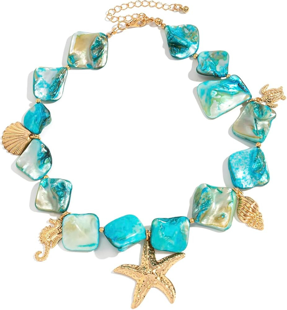 Starfish Shell Necklaces for Women Trendy Summer Boho Seashell Pendant Beach Necklace Gold Charm ... | Amazon (US)