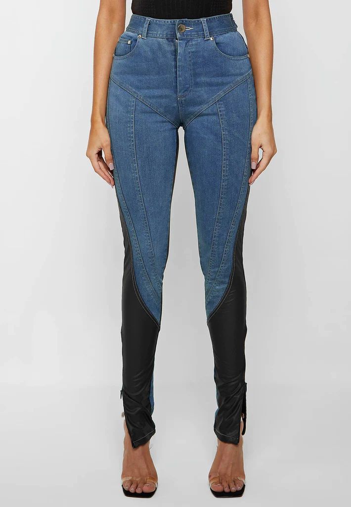 Vegan Leather Contour Jeans - Blue | Maniere De Voir