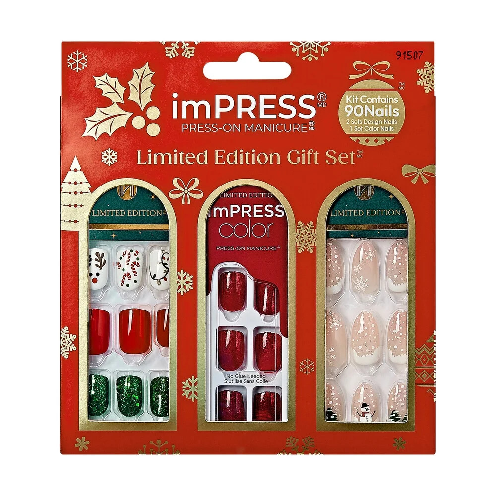 imPRESS Press-On Nails Limited Edition Holiday Gift Set 3-Pack #1, No Glue Needed, 90 Ct. | Walmart (US)