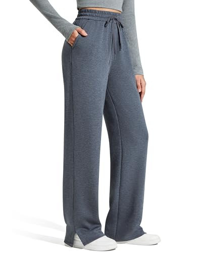 G4Free Wide Leg Sweatpants for Women Drawstring Stretch Comfy Straight Leg Sweat Pants Modal Workout Lounge Pants(Dark Heather,S,27") | Amazon (US)