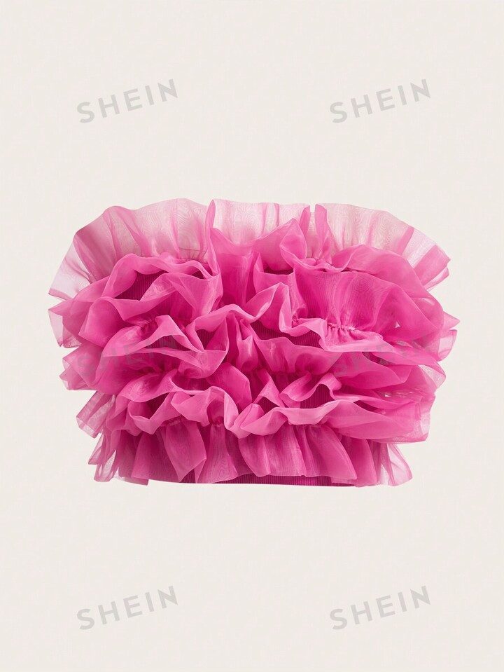 SHEIN MOD Ruffle Trim Mesh Overlay Top | SHEIN USA | SHEIN