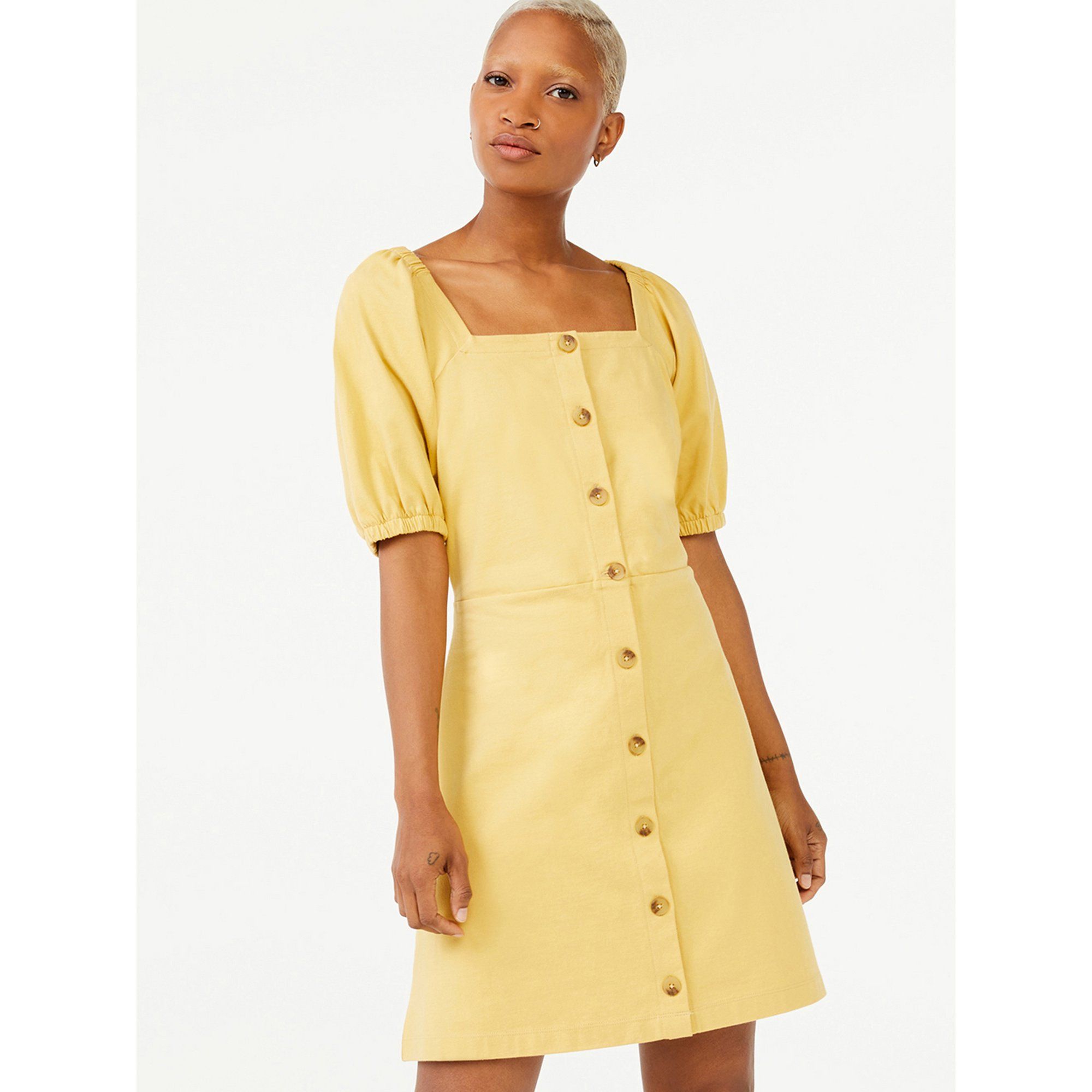 Free Assembly Women's Square Neck Dress with Puff Sleeves | Walmart (US)