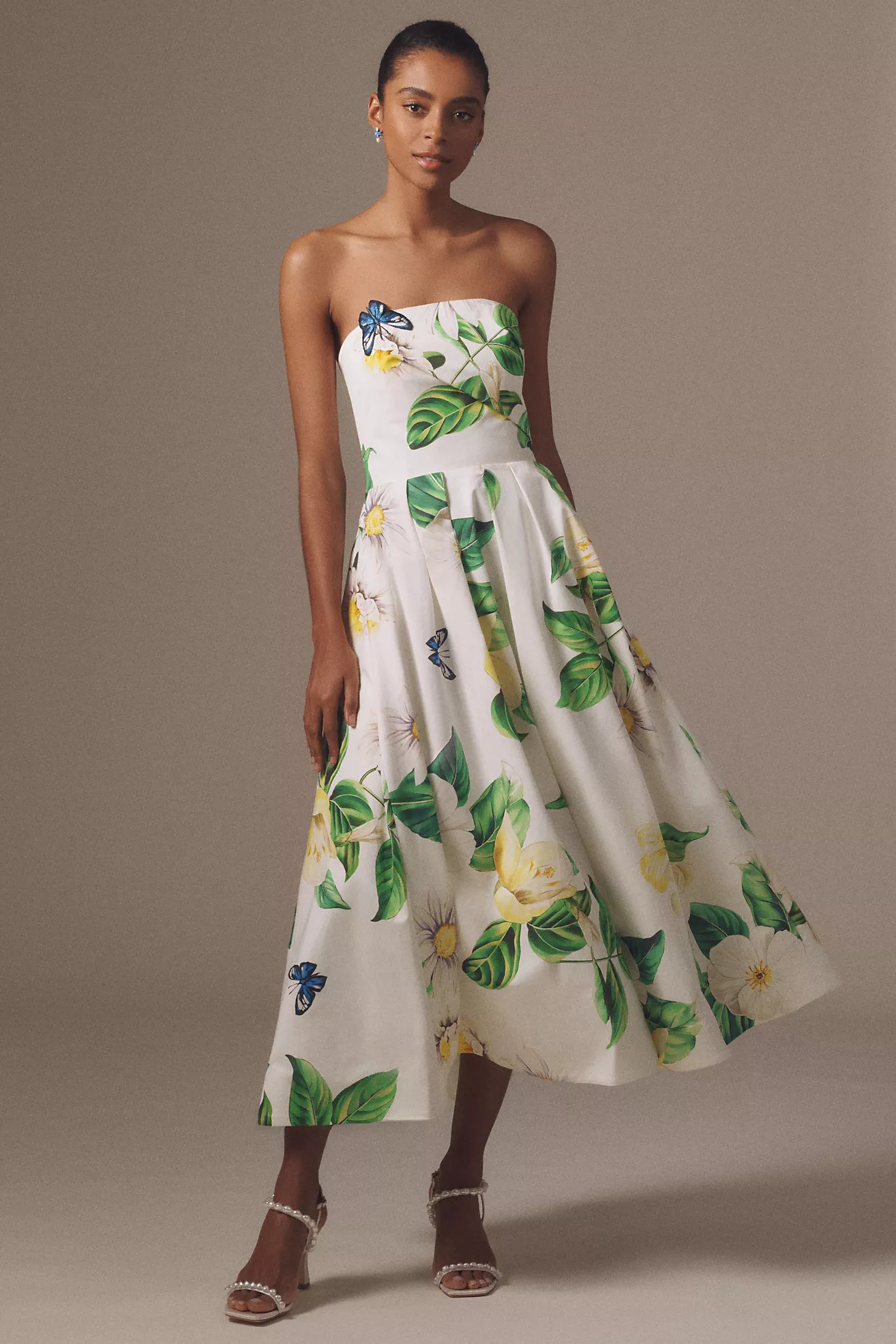 LEO LIN Lynn Strapless Bustier Appliqué A-Line Midi Dress | Anthropologie (US)