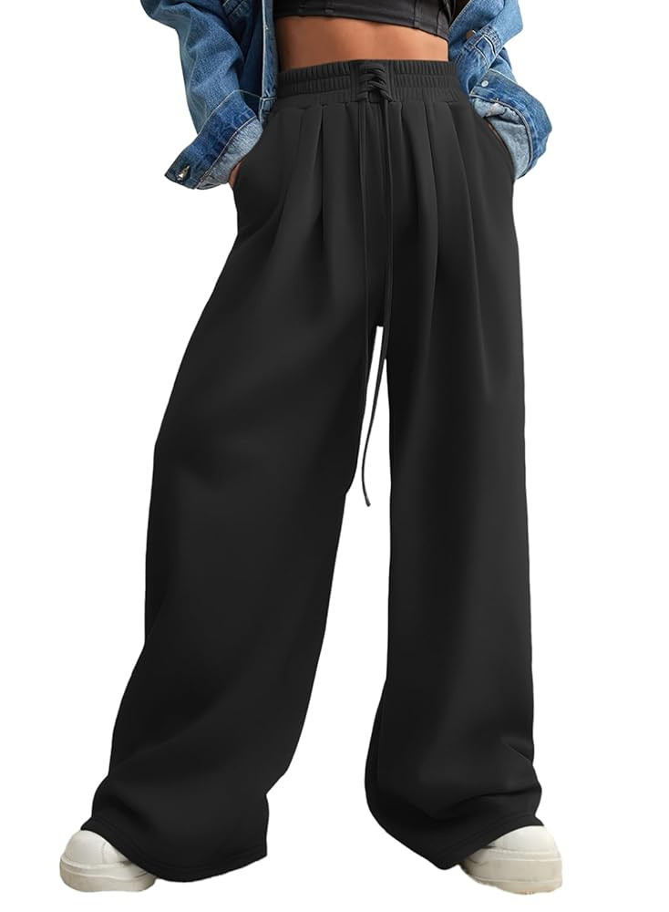 Aleumdr Wide Leg Sweatpants for Women 2025 Trendy Fashion High Waisted Drawstring Loose Long Pant... | Amazon (US)