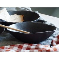 Organic Large Black Ceramic Serving Bowl, Rustic Stoneware Minimalist Pottery Salad Ironstone Handmade Fruit Bowl Wabi Sabi Dish | Etsy (US)