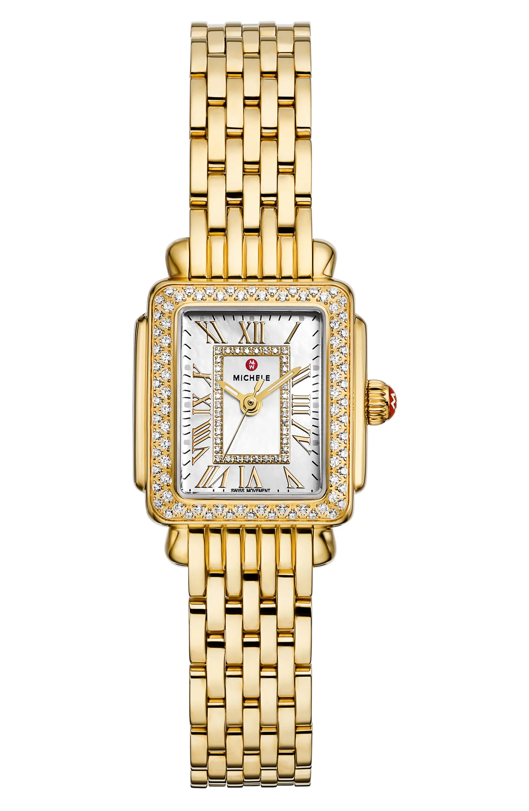 Mini Deco Madison Two-Tone 18K Gold Plate Diamond Bracelet Watch, 23mm x 24mm | Nordstrom