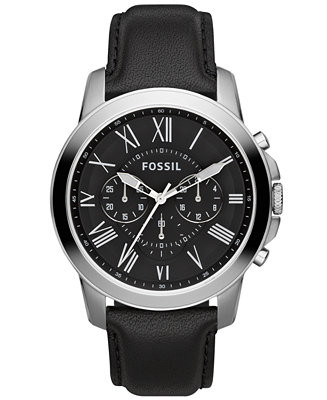 Fossil Men's Chronograph Grant Black Leather Strap Watch 44mm FS4812 - Macy's | Macy's