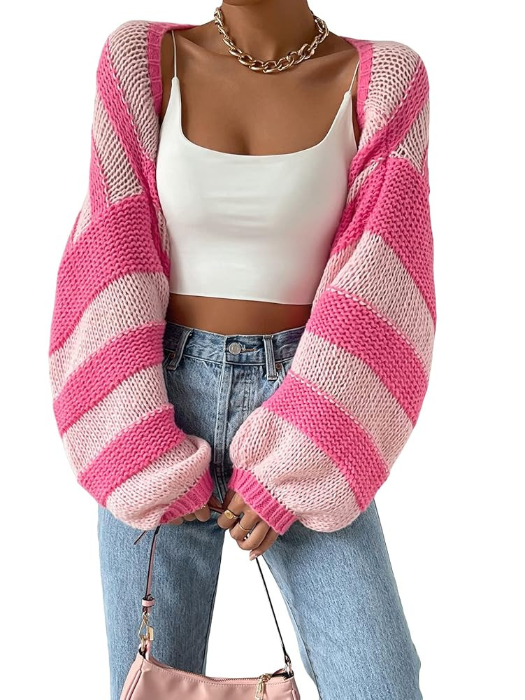GORGLITTER Women's Color Block Striped Bolero Shrug Sweater Long Sleeve Open Front Crop Cardigan ... | Amazon (US)
