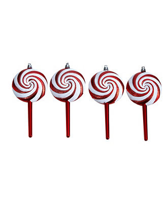 Candy Cane Lollipop 4 Piece Holiday Deluxe Christmas Shatterproof Ornament Set, 7' - Macy's | Macy's