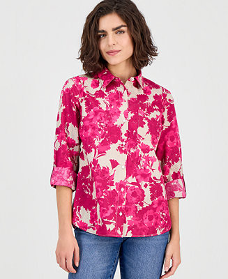 Nautica Women's Festival Floral Roll-Tab Cotton Shirt | Macy's