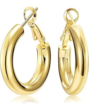 SHOWNII Chunky Gold Hoop Earrings, 14K Gold Plated Chunky Tube Hoop Earrings for Women Lightweigh... | Amazon (US)