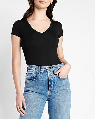 Fitted Double Layer V-neck Tee | Express