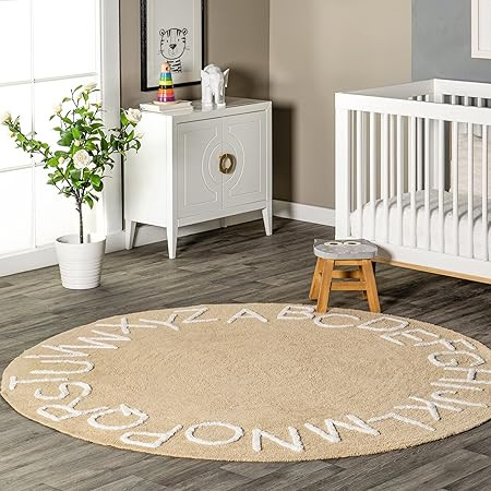 nuLOOM Kids Washable Round Alphabet Area Rug, 4' Round, Beige | Amazon (US)