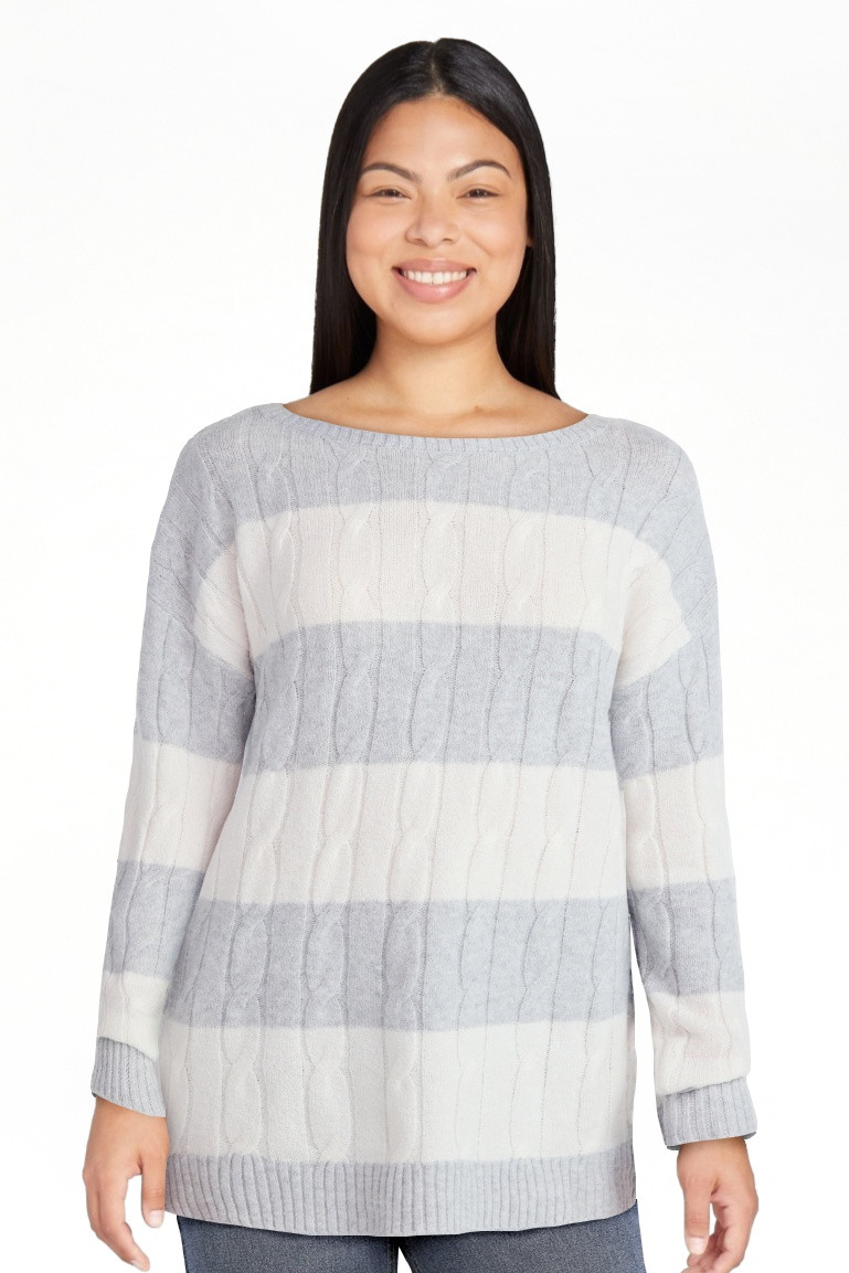 No Boundaries Boatneck Pullover Cable Knit Sweater, Lightweight, Women's | Walmart (US)