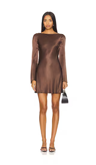 x REVOLVE Basier Mini Dress in Coffee Brown | Revolve Clothing (Global)