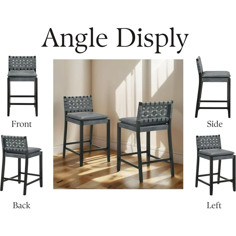 Guyou 26" Rattan Bar Stools Set of 2, Farmhouse Woven Wooden Counter Height Stools with Footrest,... | Walmart (US)