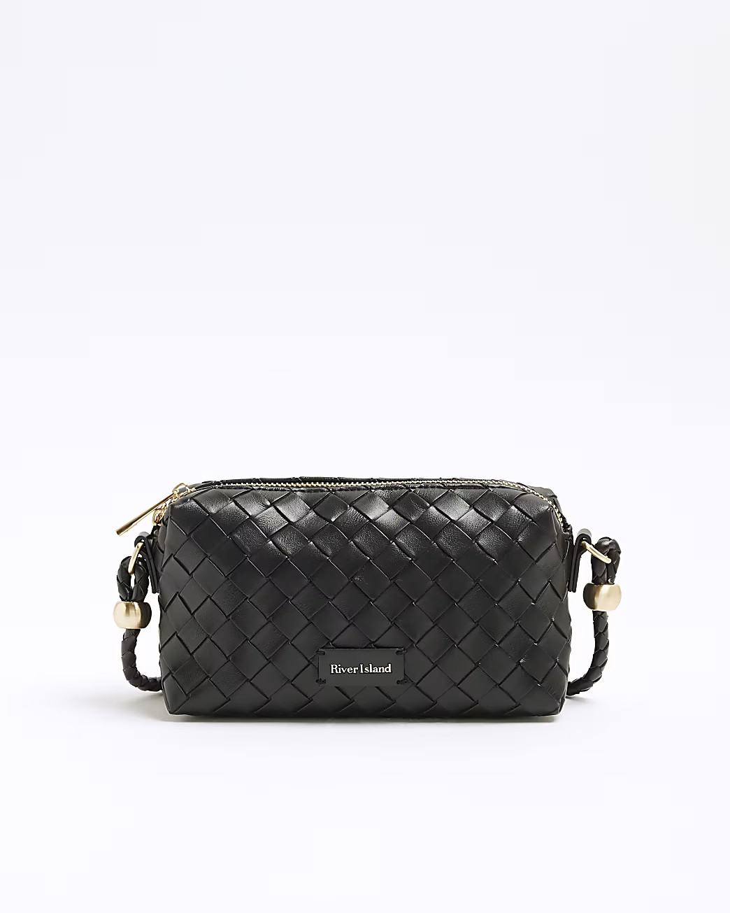 Black Faux Leather Weave Cross Body Bag | River Island UK & IE