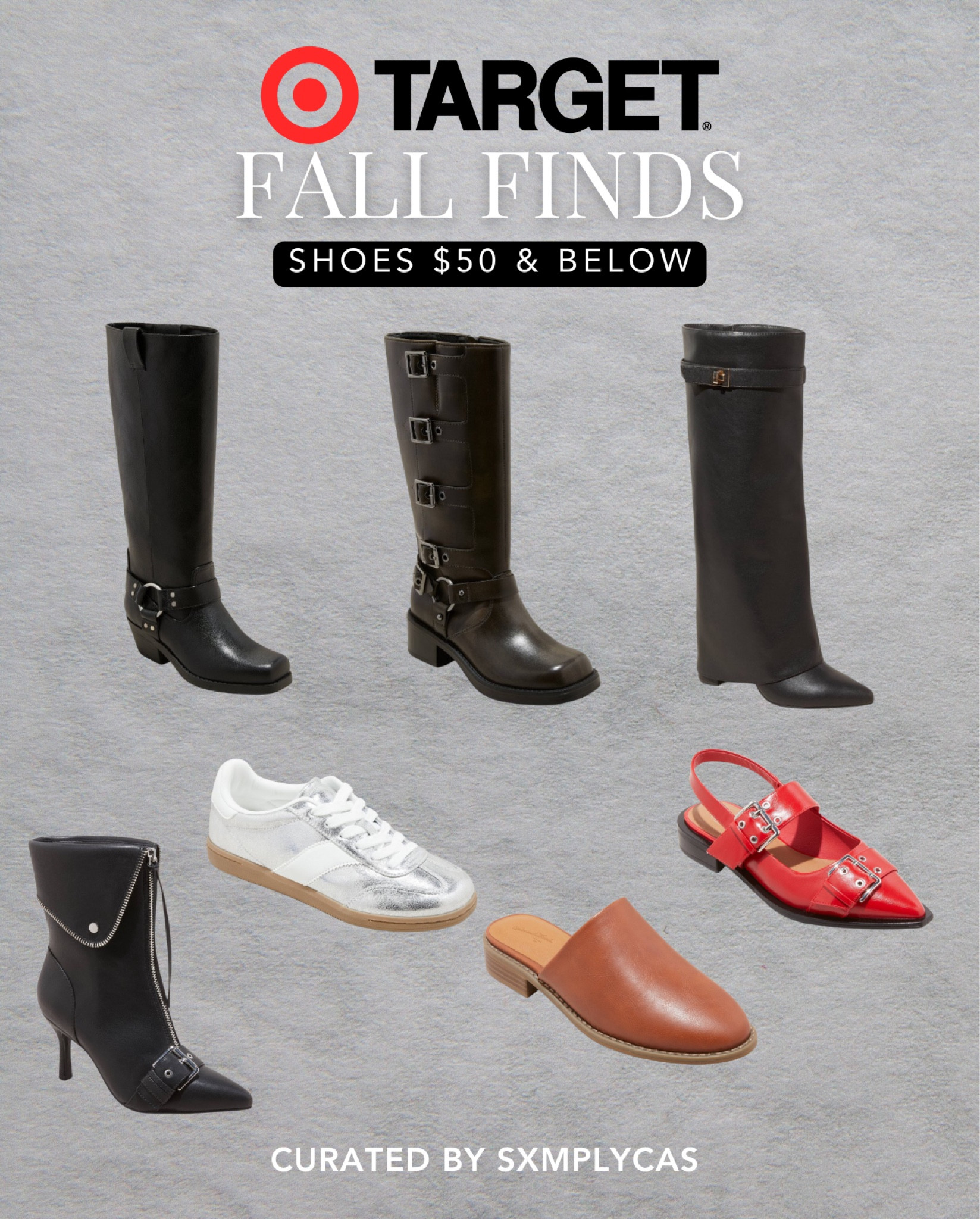 Discover the best fall shoe finds from Target, all under $50! From trendy knee-high boots with buckle details to sleek heeled ankle boots, metallic sneakers, and chic flats, this curated collection has all the styles you need for the season. Whether you're looking for cozy, casual, or statement pieces, these affordable picks will elevate any outfit. Don’t miss out on these fall wardrobe essentials!

🍂 Shop now and step up your style!
#FallFashion #TargetFinds #FallShoes #AffordableFashion #BootSeason #ShoesUnder50 #WardrobeEssentials #TrendyShoes #CuratedBySXMPLYCAS

#LTKShoeCrush #LTKFallSale #LTKStyleTip