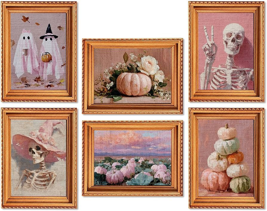 6 Pcs Pink Halloween Fridge Magnets, Cute Aesthetic 3D Wooden Skull Ghost Magnetic Stickers, Vint... | Amazon (US)