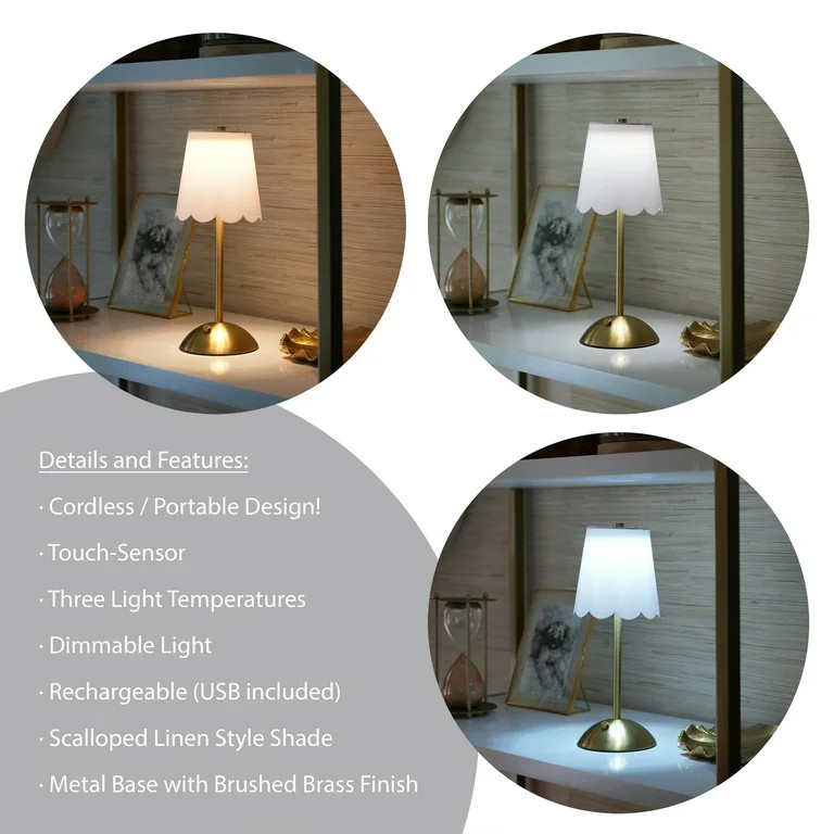 Home Decor Collection Sterling & Noble Home Cordless Rechargeable 11.9" Brass Table Lamp with Dim... | Walmart (US)