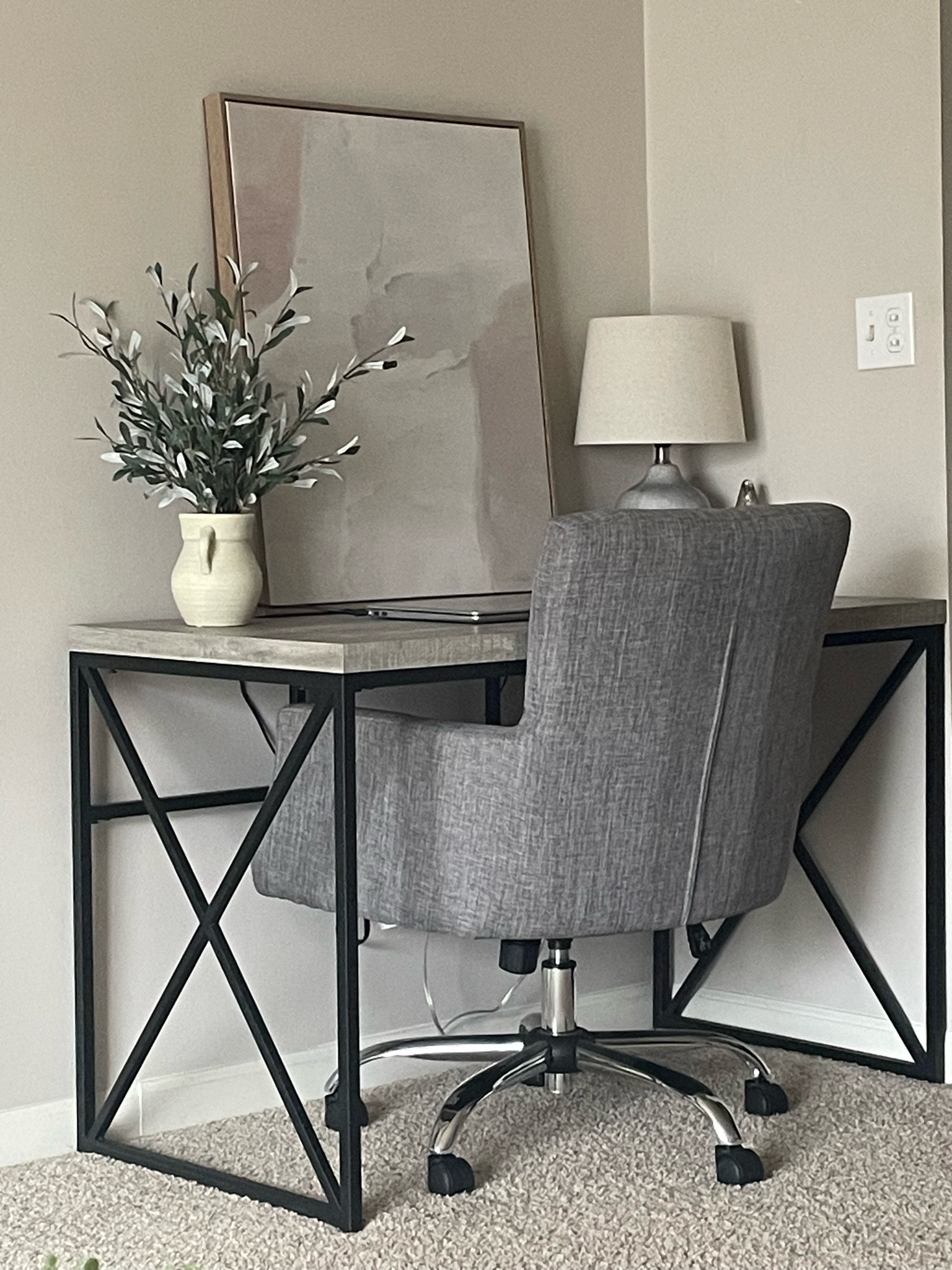 At home small office. Neutral colors. Desk and chair are from @Wayfair. The plant, lamp, and picture frame are from @target. 

#LTKSeasonal #LTKstyletip #LTKMostLoved