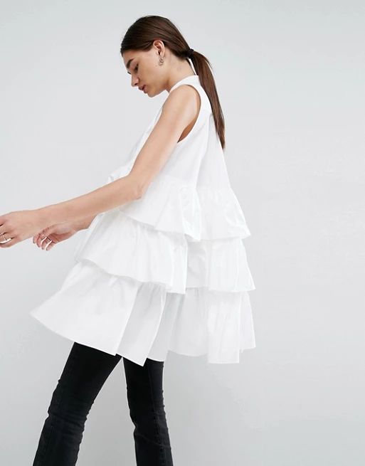 ASOS WHITE Sleeveless Multi Frill Oversize Shirt | ASOS US