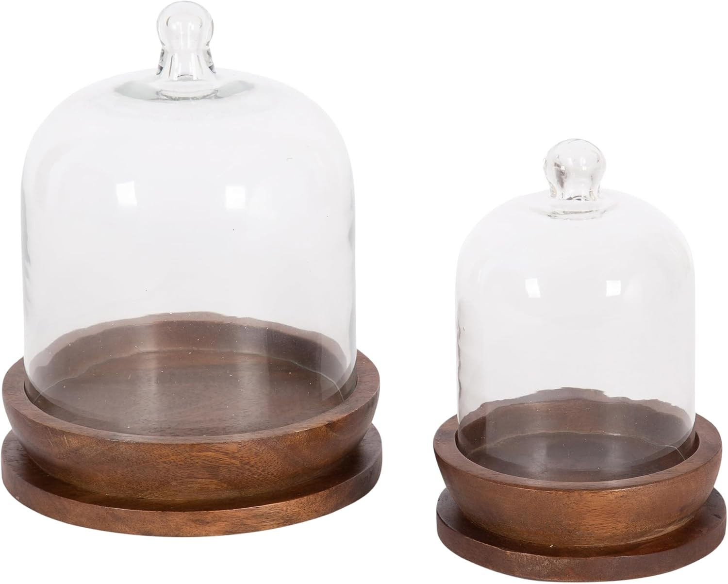Kate and Laurel Claussen Modern Two-Piece Wood and Glass Cloche Set, Set of 2, Walnut Brown and Clear Glass, Round Mango Wood Trays with Glass Cloche Domes for Kitchen Countertop or Living Room Decor | Amazon (US)