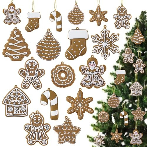 12pcs Christmas Gingerbread Cookie Ornaments, Assorted Gingerbread Figurines Decorations with Gingerbreads House Snowflake Ornaments for Xmas Tree Winter Crafts Holiday Home Party Decor Indoor | Amazon (US)