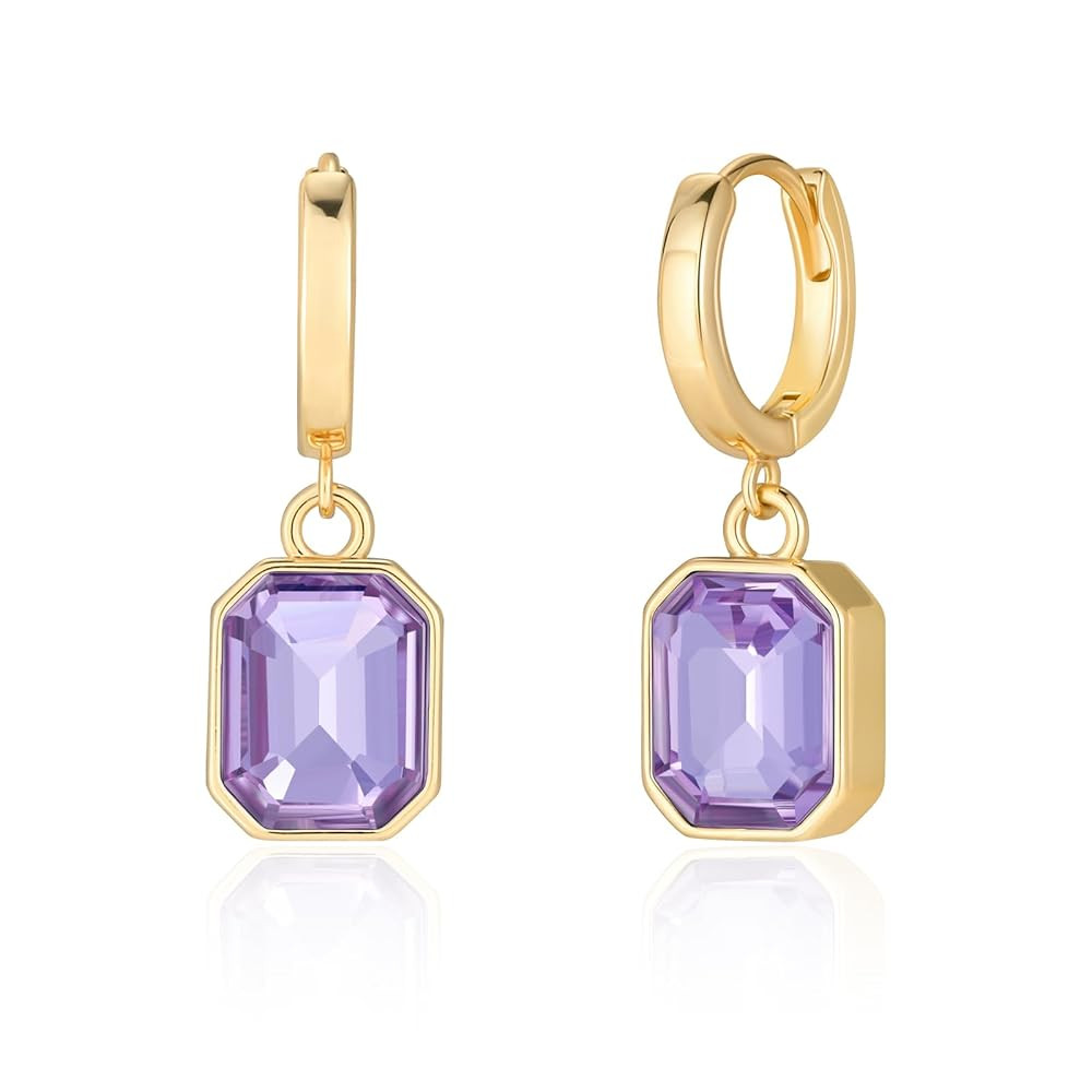 Birthstone Crystal Dangle Drop Earrings, 18K Gold Plated Huggie Hoop Hypoallergenic Earring Jewel... | Amazon (US)